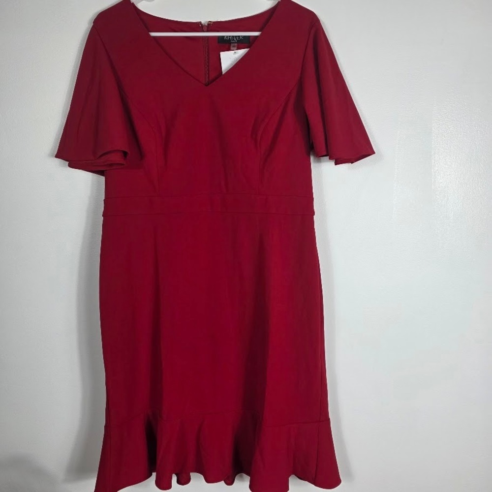Kasper Womens Red Flutter Sleeve Sheath Dress Midi Formal Career Size 10